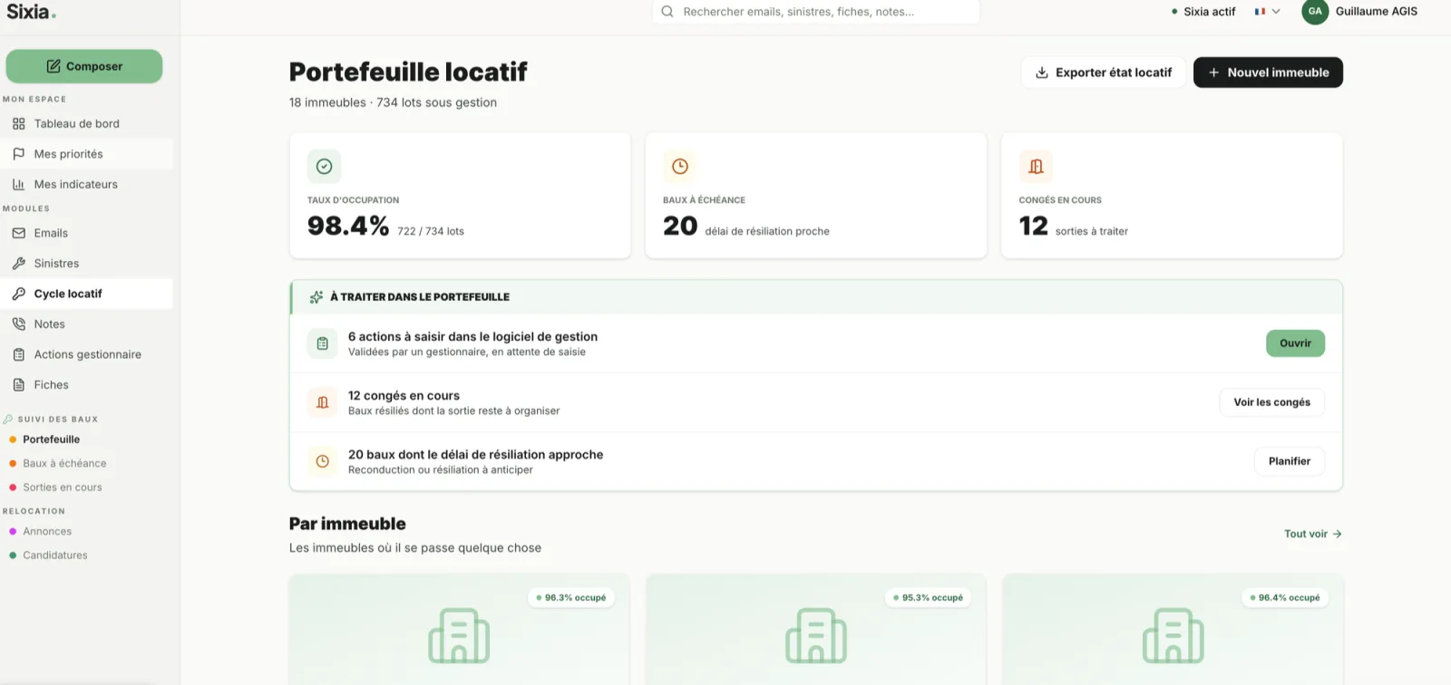 Sixia : le portefeuille locatif et les actions à traiter proposées au gestionnaire
